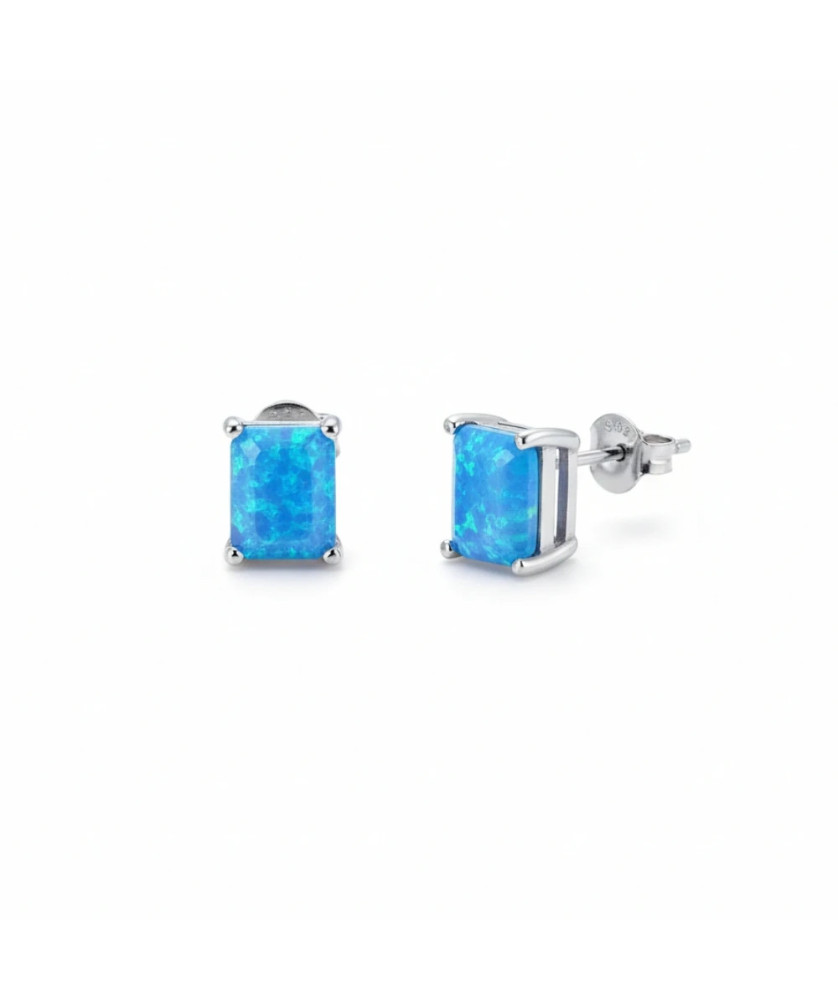 925 Silver Stud Earrings with Blue Iridescent Stone – Elegant Minimal Jewellery