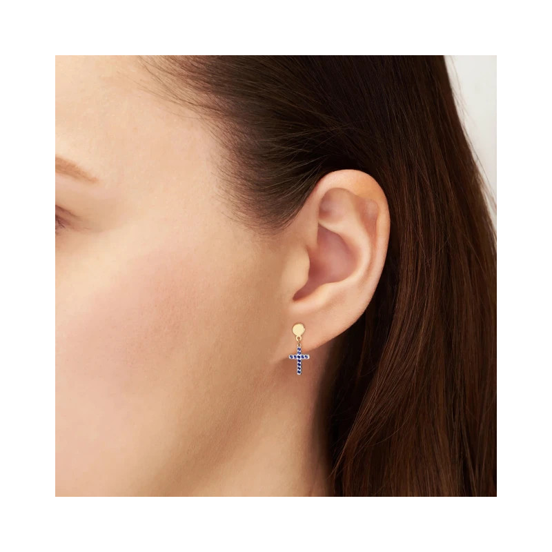Gold earrings with a cross 585 blue stones K3.2482KRnBP | GoldJewellery