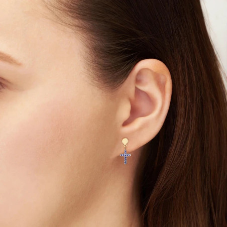 Gold earrings with a cross 585 blue stones K3.2482KRnBP | GoldJewellery