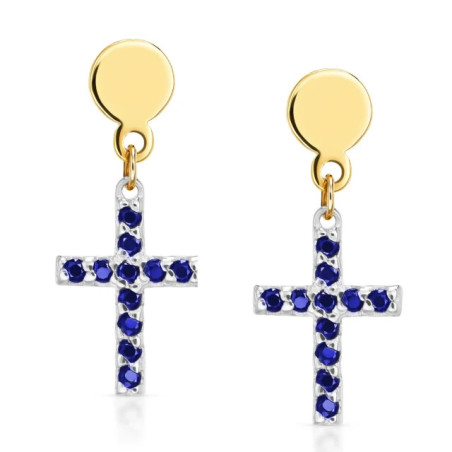 Gold earrings with a cross 585 blue stones K3.2482KRnBP | GoldJewellery