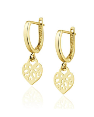 14k Gold Dangling Earrings with Oriental Heart Motif