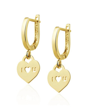 14k Gold Dangling Earrings with “I ♥ U” Heart Charm