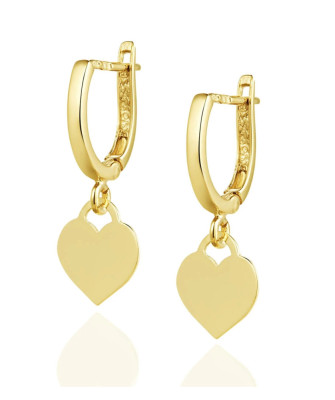 14k Gold Dangling Heart Earrings – Elegant Full Heart Design