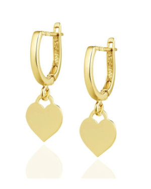 14k Gold Dangling Heart Earrings – Elegant Full Heart Design