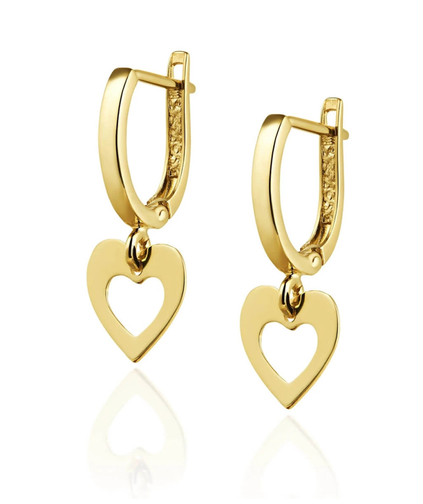 14k Gold Heart Dangling Earrings – Elegant Feminine Design
