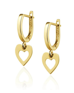 14k Gold Heart Dangling Earrings – Elegant Feminine Design