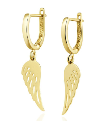 8K Gold Wing Drop Earrings with Leverback Clasp