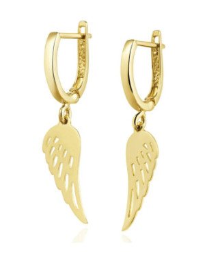 8K Gold Wing Drop Earrings with Leverback Clasp