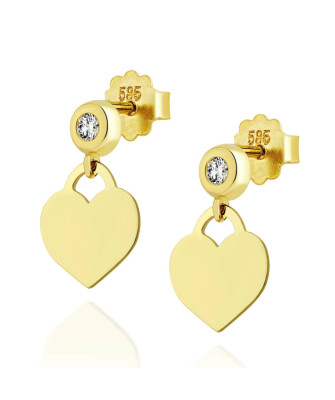 14k Gold Heart Earrings With Cubic Zirconia – Elegant & Feminine