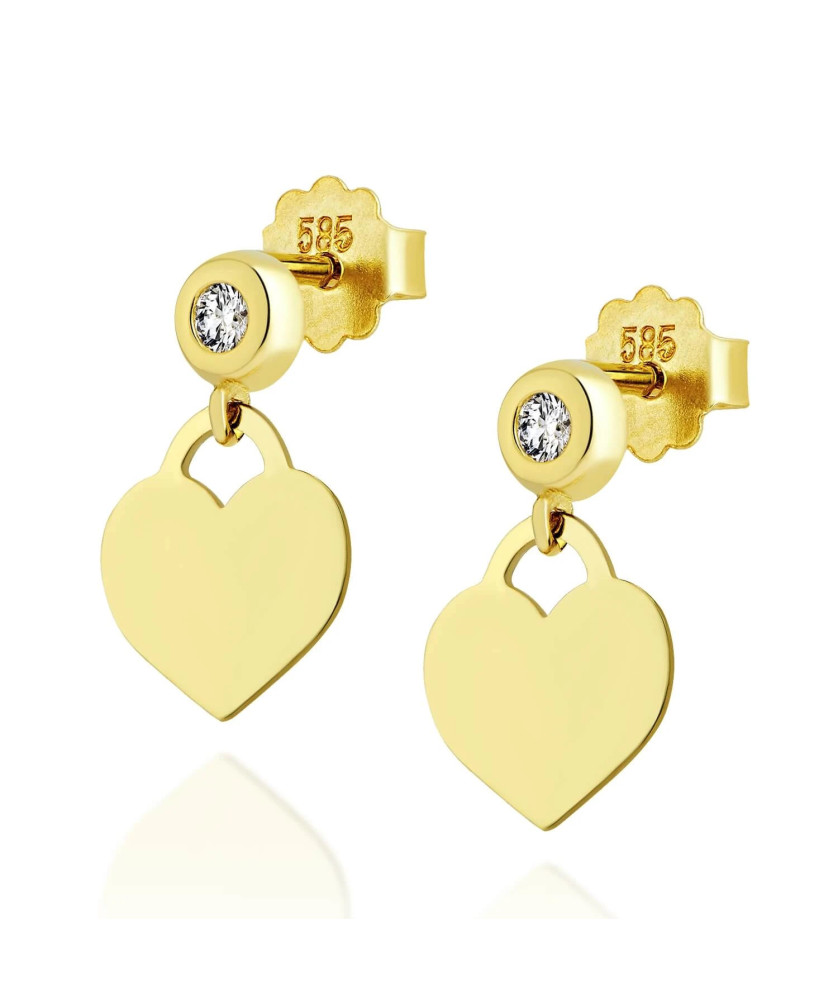 14k Gold Heart Earrings With Cubic Zirconia – Elegant & Feminine