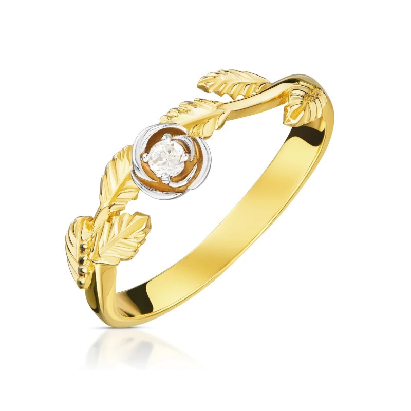 Ring with leaves, white eye 585 P1.1052rP | GoldJewellery Ring with leaves, white eye 585 P1.1052rP | GoldJewellery