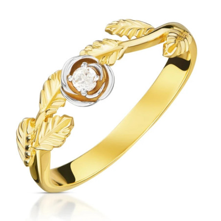 Ring with leaves, white eye 585 P1.1052rP | GoldJewellery