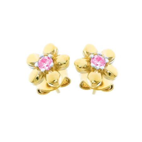 Gold earrings with delicate pink flowers 333 K2.1179p | GoldJewellery