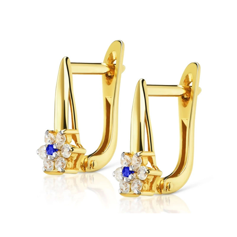 Gold communion earrings, flower, blue stone, pr.333 K1.1044b | GoldJewellery