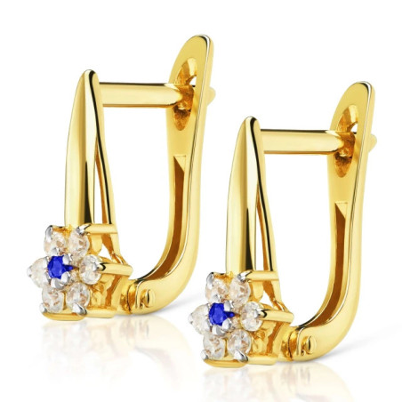 Gold communion earrings, flower, blue stone, pr.333 K1.1044b | GoldJewellery