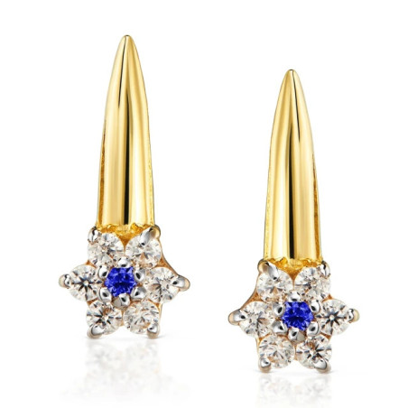 Gold communion earrings, flower, blue stone, pr.333 K1.1044b | GoldJewellery