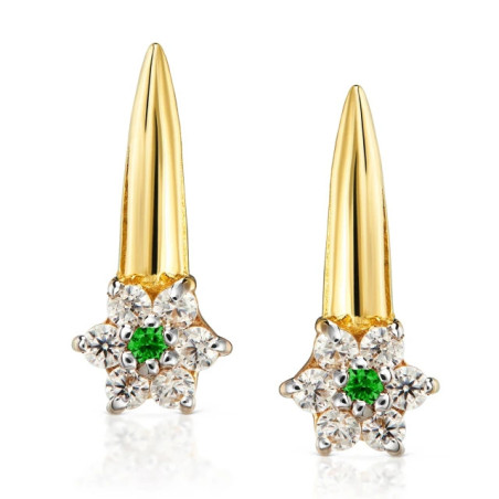 Gold earrings with flowers, green zircon 585 K1.1044Pg | GoldJewellery