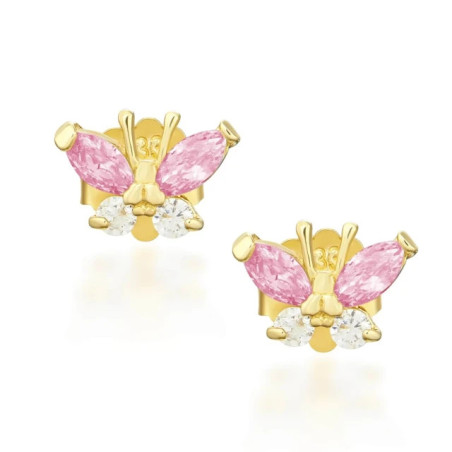 Gold earrings with pink butterflies K1.158r| GoldJewellery
