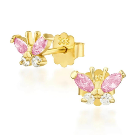 Gold earrings with pink butterflies K1.158r| GoldJewellery