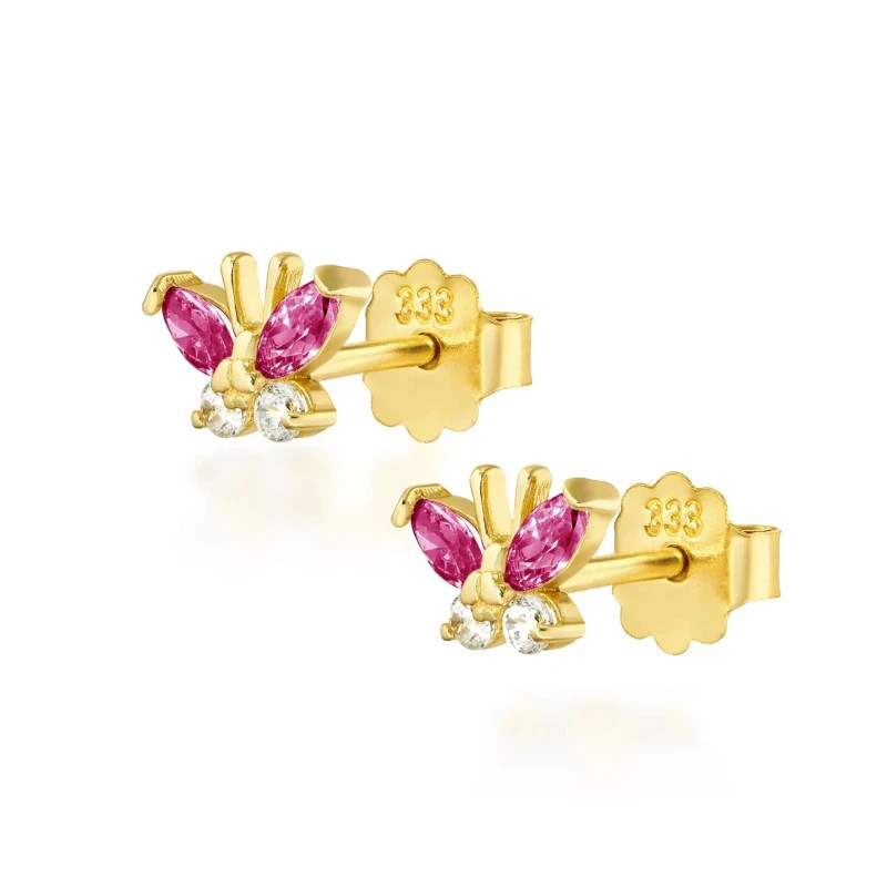 Gold earrings with butterflies, dark pink K1.158cr| GoldJewellery