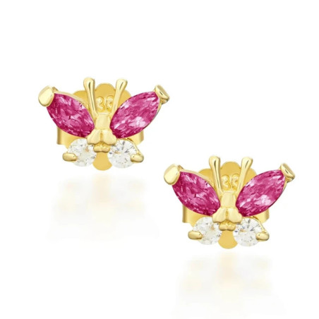Gold earrings with butterflies, dark pink K1.158cr| GoldJewellery