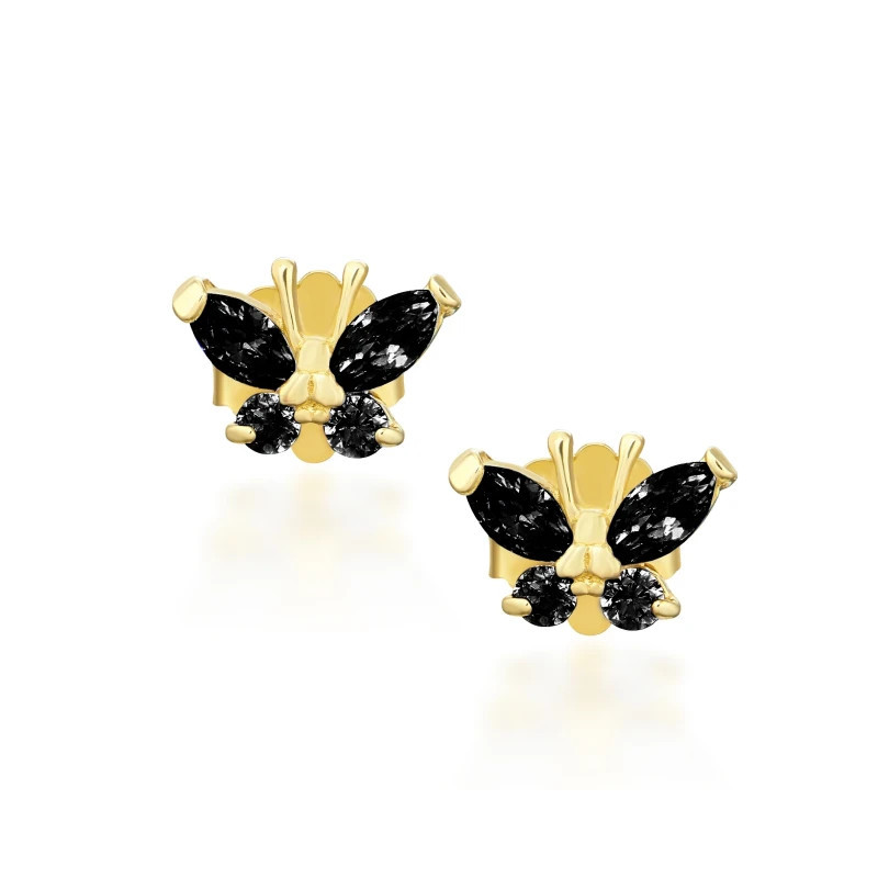 Gold earrings with butterflies, black 585 K1.158Pczcz | GoldJewellery