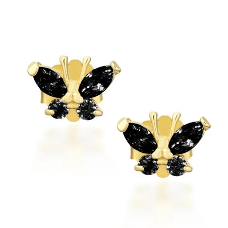 Gold earrings with butterflies, black 585 K1.158Pczcz | GoldJewellery