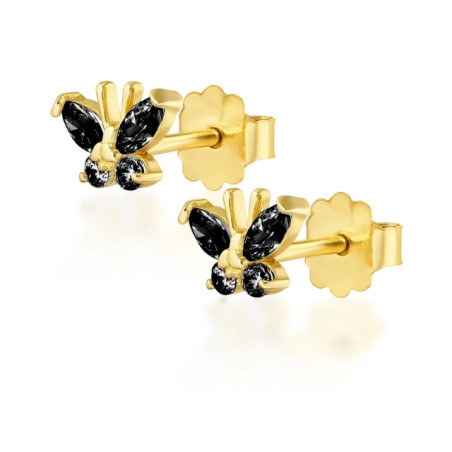 Gold earrings with butterflies, black 585 K1.158Pczcz | GoldJewellery