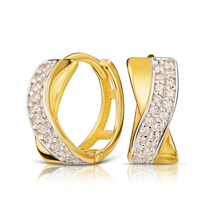 Gold earrings interwoven with wave zircons K3.2386 | GoldJewellery