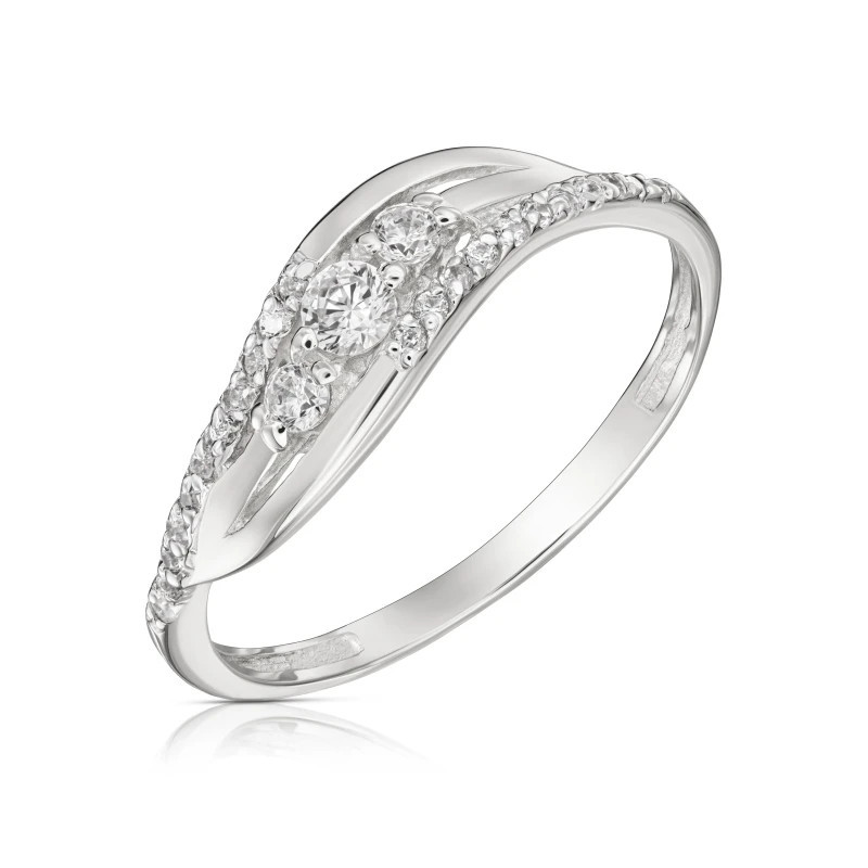 Silver wave ring with zircons PS3.1513 | GoldJewellery