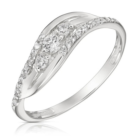 Silver wave ring with zircons PS3.1513 | GoldJewellery