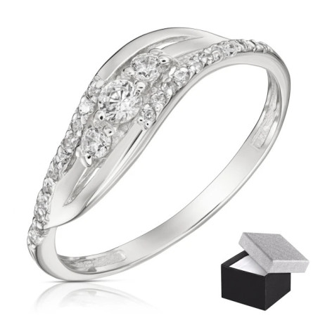 Silver wave ring with zircons PS3.1513 | GoldJewellery