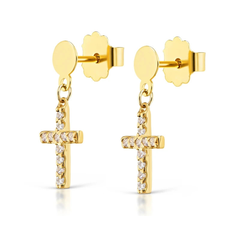 Gold earrings with a cross 585 K3.2482KRP | GoldJewellery