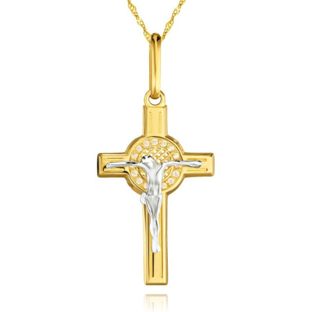BEAUTIFUL GOLD CROSS two-color Baptism Communion W3.3016| GoldJewellery