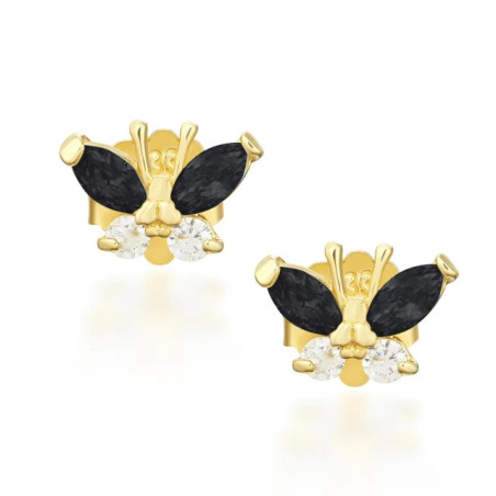Gold earrings with butterflies, black K1.158cz| GoldJewellery