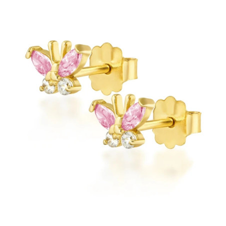 Gold earrings with butterflies, light pink 585 K1.158Pr| GoldJewellery