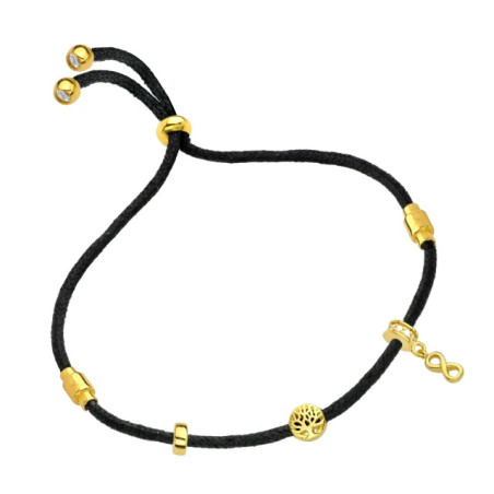 Gold-plated black string bracelet INFINITY | GoldJewellery