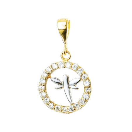 Round gold pendant with zircons, DRAGONFLY W2.1207 | GoldJewellery